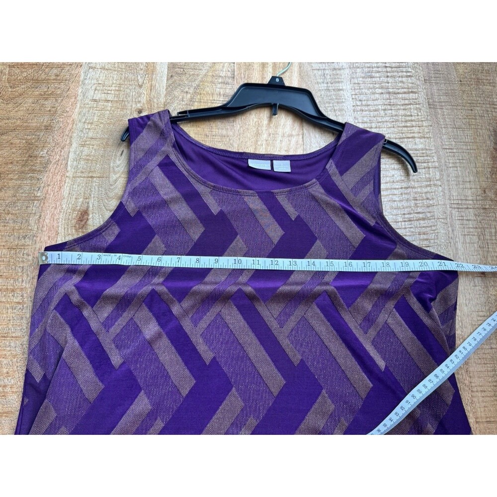 Chico's Traveler's 3 Women's Purple Shimmer Tank Top Shell Geometric  Zig Zag XL - Picture 8 of 9
